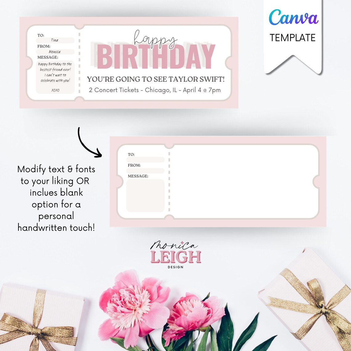 Birthday Gift Coupon Template Printable Gift Certificate Digital