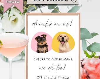 Aangepaste huisdier bruiloft teken drankjes op ons 2 honden handtekening drankje cocktailmenu open bar we doen te veel huisdier foto teken minimalistisch