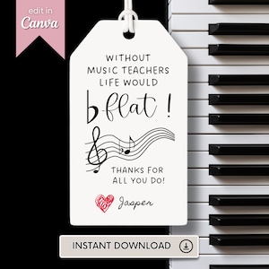 Piano Teacher Thank You Tag Music Teacher Appreciation Gift Tag Printable Thank You Band Teacher Gift Digital Download
