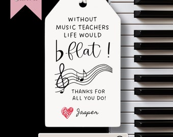 Piano Teacher Thank You Tag Music Teacher Appreciation Gift Tag Printable Thank You Band Teacher Gift Digital Download