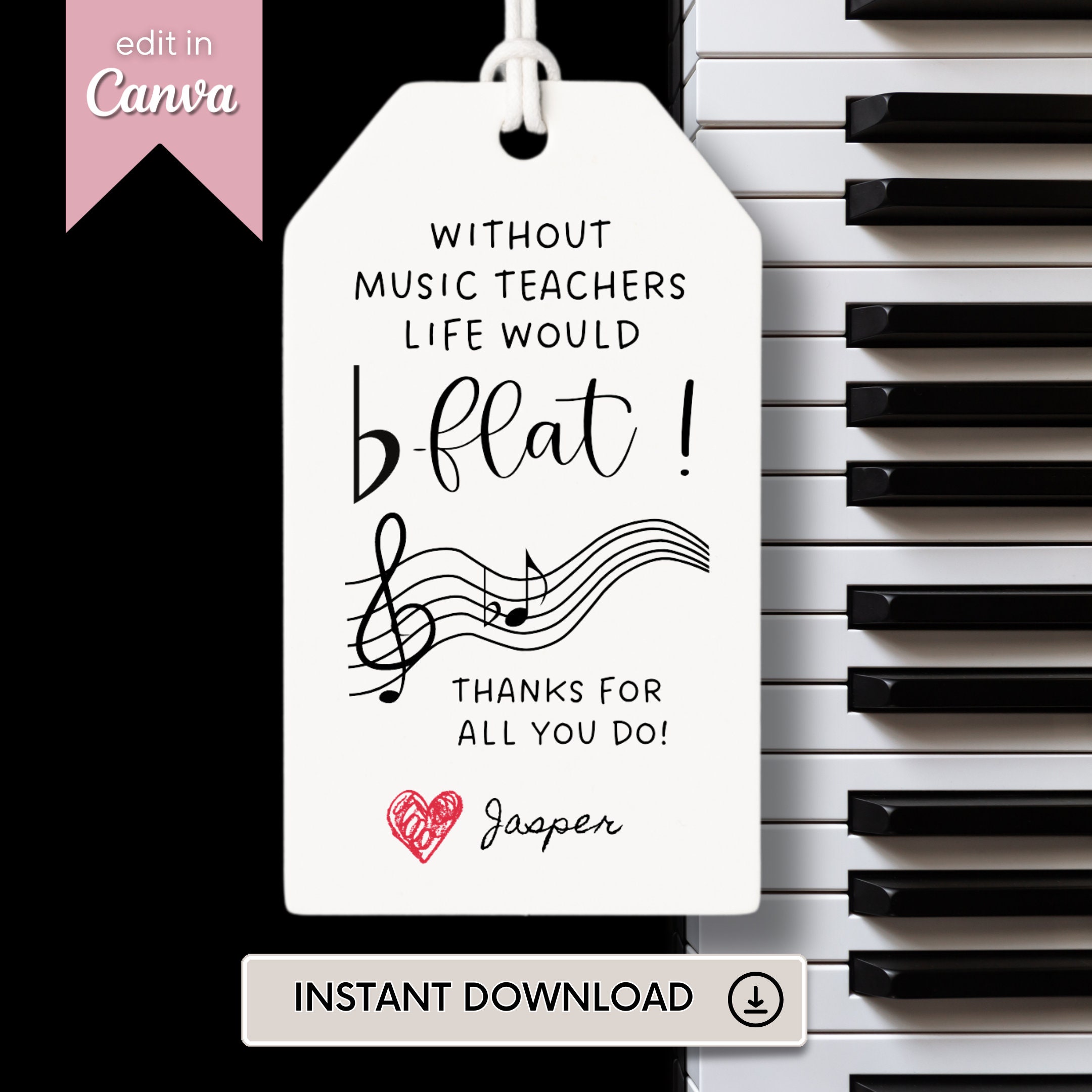 Piano Teacher Thank You Tag Music Teacher Appreciation Gift Tag