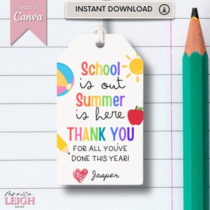 Regalo del último día de clases, Regalo de agradecimiento para maestros, Etiqueta de regalo de fin de clases, Plantilla de lienzo imprimible para maestros