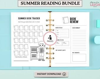 夏の読書プランナーバンドル | キッズ読書ログ | キッズブックトラッカー 印刷可能な読書チャート ブックレビュー キッズサマー読書チャレンジ
