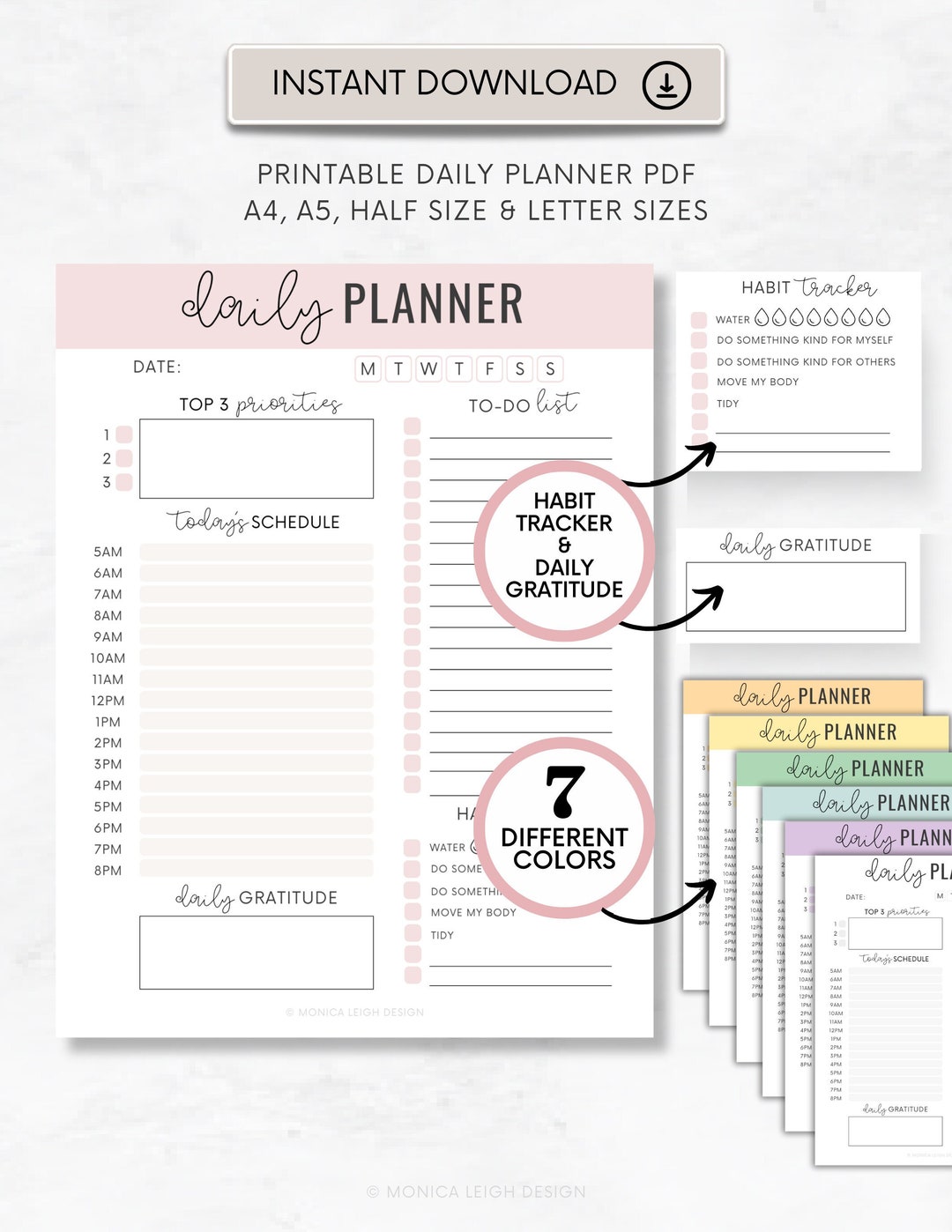Daily Productivity Planner Hourly Schedule Daily Printable To-do List ...
