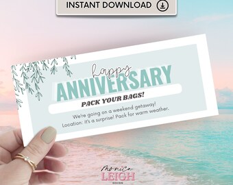 Weekend Getaway Gift Certificate Anniversary Gift Coupon Template Custom Printable Gift Voucher Surprise Trip Digital Download