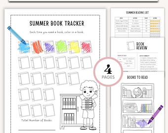 Kinder Sommer lesen Färbung Diagramm druckbares Lesetagebuch Kinder Sommer Buch Tracker druckbare Buchbesprechung Kinder Sommer Lesen Herausforderung