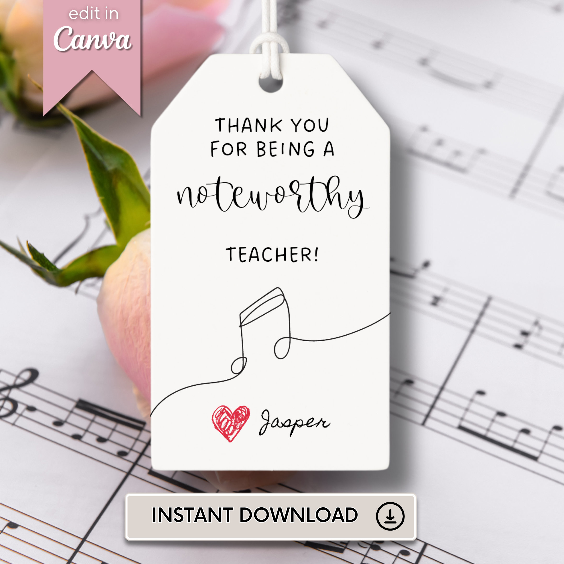 Band Teacher Thank You Appreciation Gift Tag Note Card for Piano
