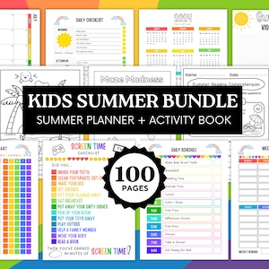 Kids Zomerplanner Activiteitenboekenbundel 2025 Zomerbucketlist Zomerschema Zomerchecklist Kinderkarweitje Afdrukbare pdf-download