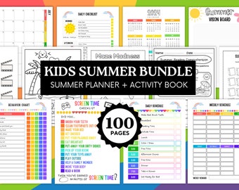 Planificador de verano para niños, libro de actividades, lista de actividades de verano 2025, horario de verano, lista de tareas de verano, tabla de tareas para niños, descarga PDF imprimible
