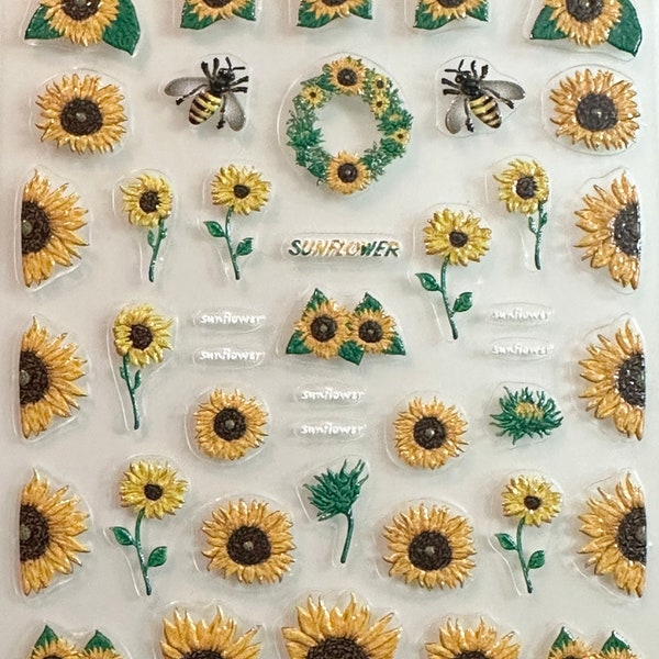 Sunflower Bee Nail Decal Sticker Sheet