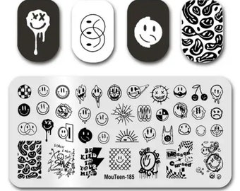 Smiley Face Emoji Nail Stamping Template Plate Manicure Polish Designs