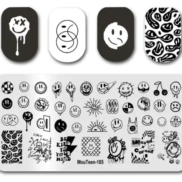 Smiley Face Emoji Nail Stamping Template Plate Manicure Polish Designs