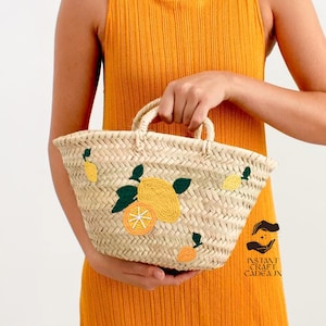 Bolsos de mano para mujer con diseño de limón, bolso de playa, bolso de paja con limón, bolso de fin de semana italiano, bolso de mano con limón, bolso de paja tejido a mano para mujer