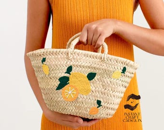 Personalized lemon straw bag, lemon bachelorette, lemon wedding tote, citrus bag, lemon gift bag, bachelorette welcome favor bag, summer bag