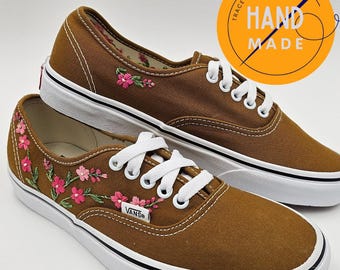 Hand Embroidered Vans Shoes, Floral Wedding Trainers, UK Size 6