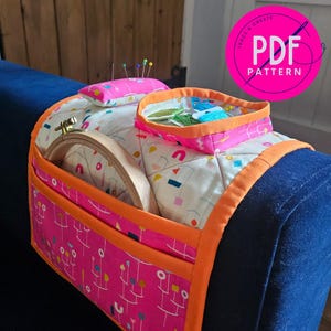 Stickerei Organizer - Sofa Overarm Craft Organizer - PDF Schnittmuster und Anleitung. Klappbare Nähtasche