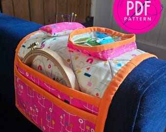 Embroidery Organiser - Sofa Overarm Craft Organiser - PDF Pattern and Instructions. Fold-away Sewing Tidy