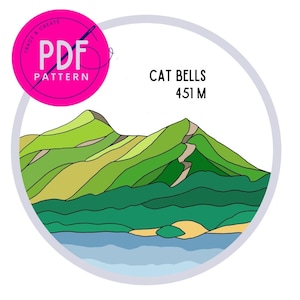 Mountain Embroidery PDF Pattern. Lake District Embroidery, Cat Bells, beginner friendly