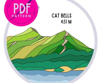 Mountain Embroidery PDF Pattern. Lake District Embroidery, Cat Bells, beginner friendly