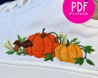 Embroidered Shoes. Autumn Pumpkin Embroidery PDF Pattern, DIY Shoe Design