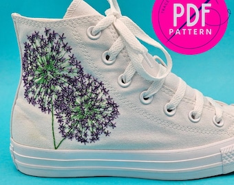 Allium Shoes PDF Embroidery Sewing Pattern. Digital download, embroidery design for high-top Converse