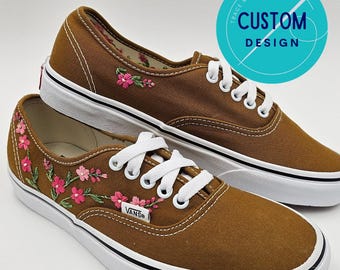 Hand Embroidered Floral Vans Shoes, Custom Wedding Shoes