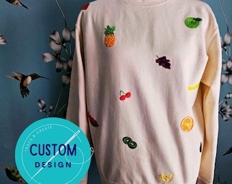 Hand Embroidered Fruit Salad Sweater, Custom Kids or Adults
