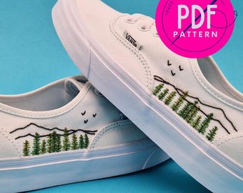 Forest and Mountains PDF Embroidery Pattern. DIY Hand Embroidered Vans Shoes / Trainers
