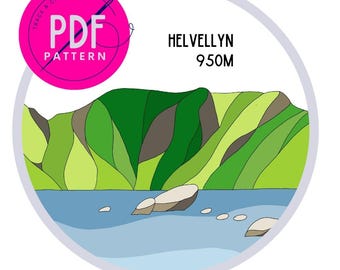 Mountain Embroidery PDF Pattern. Lake District Embroidery, Helvellyn, Beginner Friendly