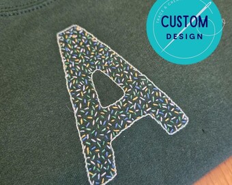 Hand Embroidered Monogram Sweatshirt, Custom Sprinkles Confetti Letter