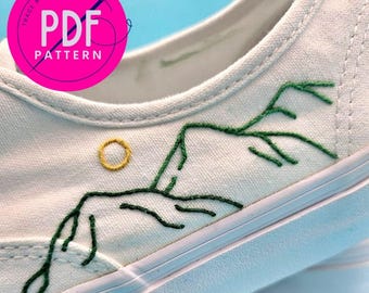 Embroidered Shoes. DIY Mountain Scene Hand Embroidery PDF Pattern for Canvas Shoes