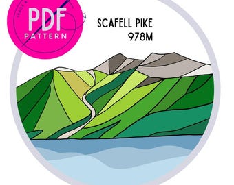 Mountain Embroidery PDF Pattern. Lake District Embroidery, Scafell Pike. Beginner friendly