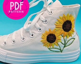 Sunflower Shoes PDF Embroidery Sewing Pattern. Digital download, embroidery design for high-top Converse