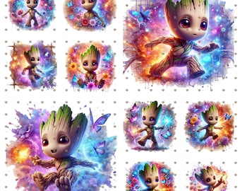 Baby Groot PNG Clipart Bundle: Transparent Files for Sublimation (Digital Download