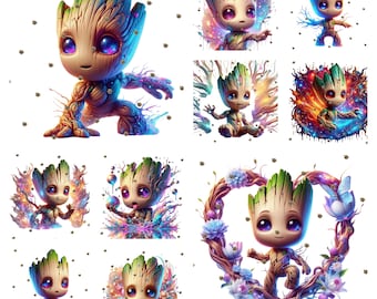 Baby Groot PNG: Watercolor Splash Art - Digital Download