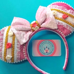 Luxury Lost Tower Princess Pink and Gold Crushed Velvet Mouse Ears