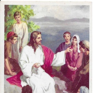 Be With Us Every Sunday Jesus Preaching to People White Border Postcard 1925 Excellent Condition