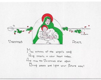 Vintage Christmas Postcard: Madonna and Child, Artist Signed 1914