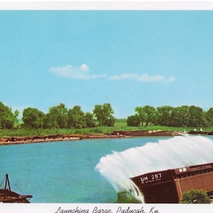 Vintage Kentucky White Border Postcard Barge Paducah Kentucky RPPC 1930 Ohio Tennessee River Excellent Condition