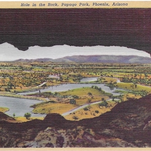 Vintage Arizona Linen Postcard Cave Scenic Hole in the Rock Papago Park Phoenix 1935  Excellent Condition