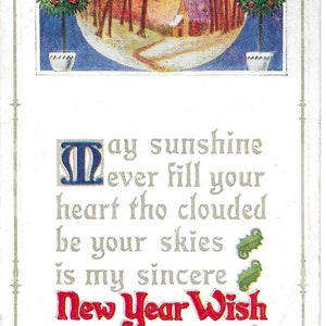 New Year Wish Vintage Early Divided Back Embossed Antique Collectible Postcard 1910 Very Good Condition