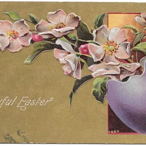 A Joyful Easter Vintage Postcard Dogwood Flowers Easter Egg Divided Back 1912 Very Good Condition
