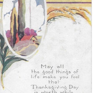 Thanksgiving Day Beautiful Watercolor Pumpkins Farm Landscape Divided Back 1908 Very Good Condition