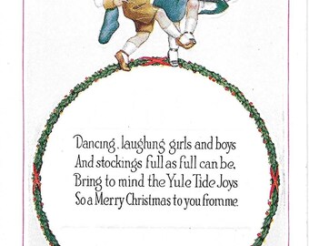 Embossed Vintage Christmas Postcard: Dancing Children, 1910