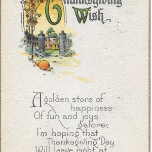 A Thanksgiving Wish Vintage Postcard Gold Border Farm Pumpkins Gold Border 1917 1919 Excellent Condition