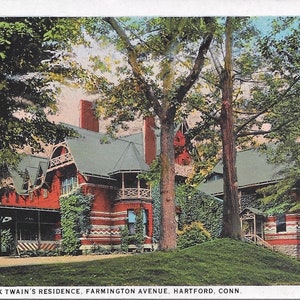 Vintage White Border Postcard Mark Twain Residence Hartford Connecticut 1915 Excellent Condition