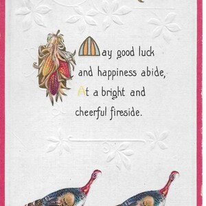 Thanksgiving Cheer Vintage Embossed Postcard Turkeys Corn Embossed Red Border 1913 Excellent Condition