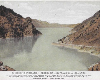Vintage 1915 Yellowstone Park Postcard: Shoshone Irrigation Reservoir, Buffalo Bill Country