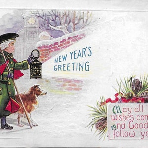 New Years Greetings Vintage Early Divided Back Embossed Postcard 1914 Very Good Condition