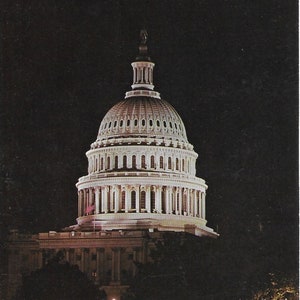 Vintage Postcard U.S. Capitol Gorgeous Night Image of Lit Up Dome Washington DC 1950 Excellent Condition